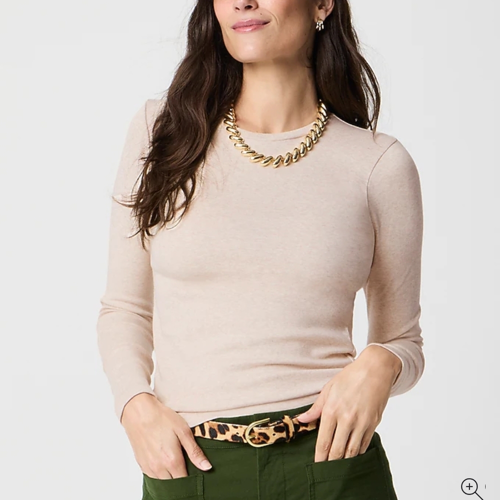 J.Crew Factory XS Beige Long Sleeve Crewneck Top Soft Stretch Basic